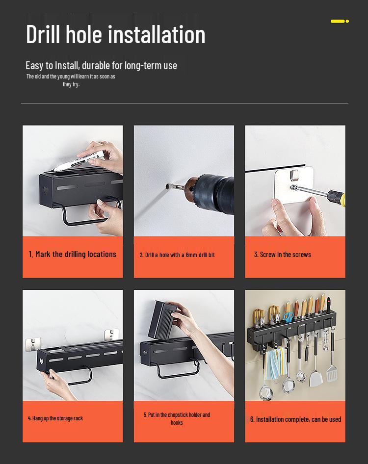 Настенная многофункциональная стойка для хранения ножей и столовых приборов из углеродистой стали, установка без сверления