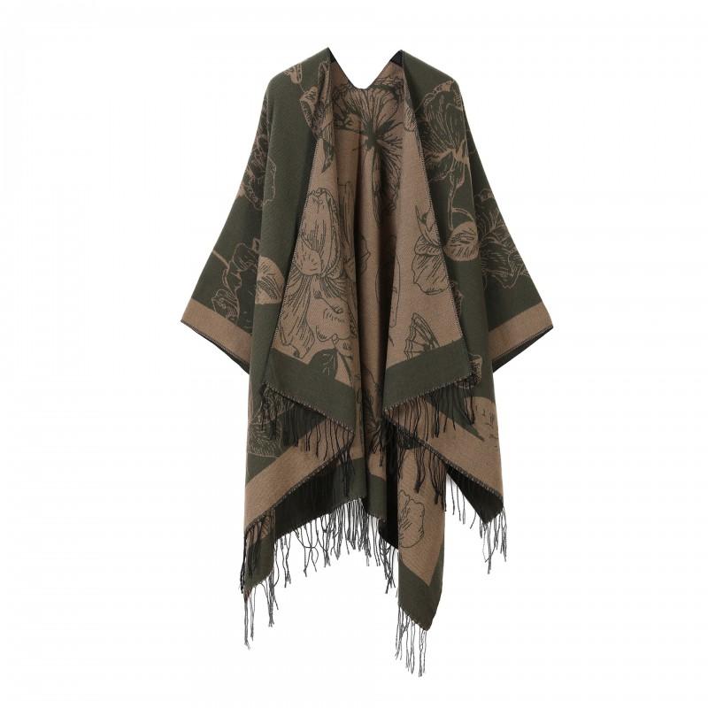 Elegant Vintage Shawl Cape Double-sided Tassel Split Travel Warmth