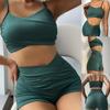 Stylish Ladies Swimsuit Sleeveless Wireless Breathable Cross Wrap Bra High Waist Boyshorts Bathing Suit for Beach