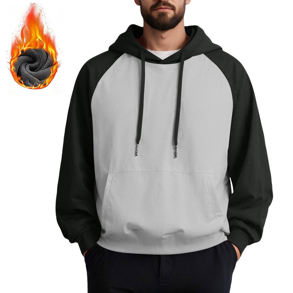 Unisex Casual Drawstring Hoodies Colorblock Raglan Sleeve Fleece Sweatshirts