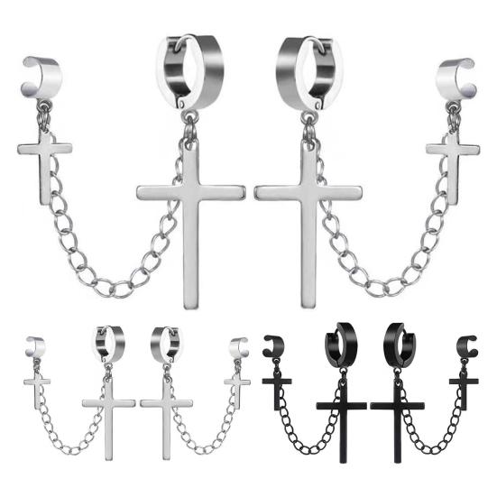 1 шт. серьги в стиле панк, изысканные украшения для ушей, винтажная цепочка, крутые ювелирные изделия, мужские серьги-манжеты с крестом