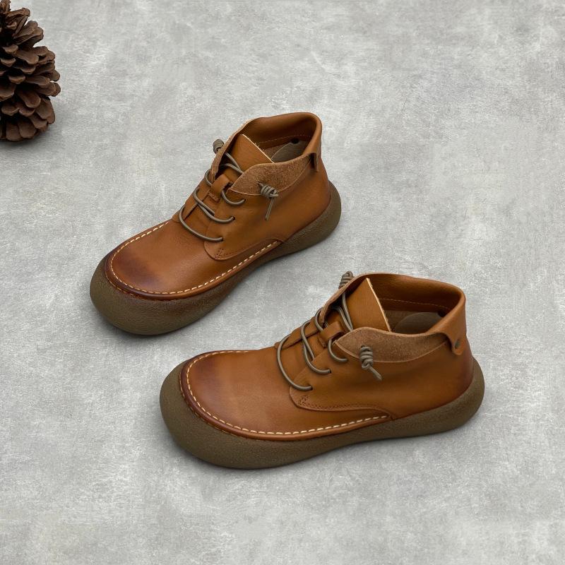 Johnature Женская обувь ручной работы из натуральной кожи, универсальные ботильоны из коровьей кожи в британском стиле с круглым носком