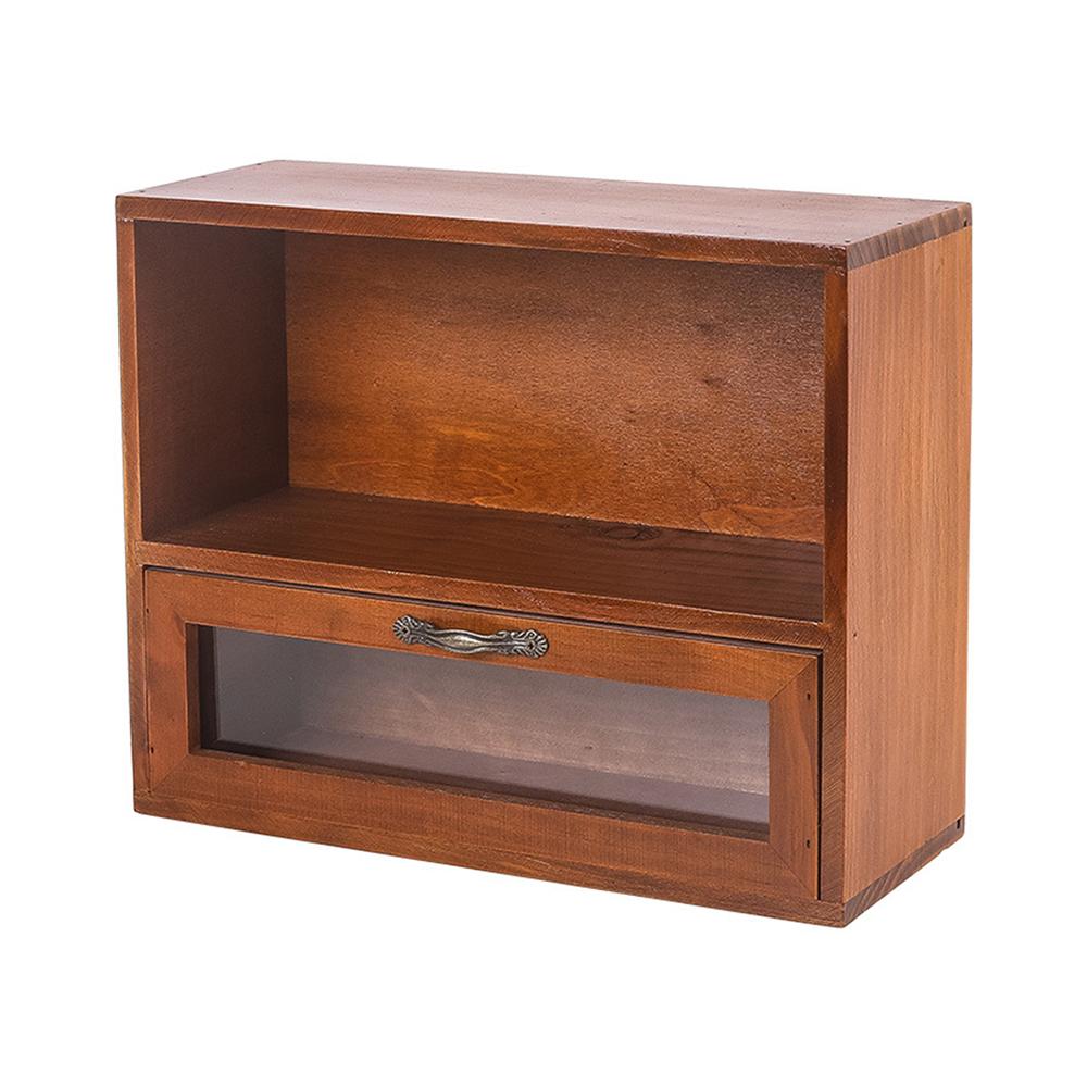 1 шт. Винтажный двухдверный шкаф-витрина из массива дерева, ящик для мелочей и косметики, деревянный настольный ящик для хранения