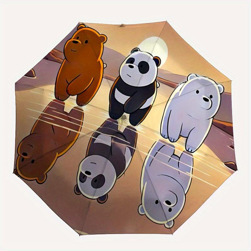 We Bare Bears Friends Automatic Folding Umbrella, Self-Opening/ Closing, Durable Windproof Travel Umbrella for Outdoor Adventures a0826082
