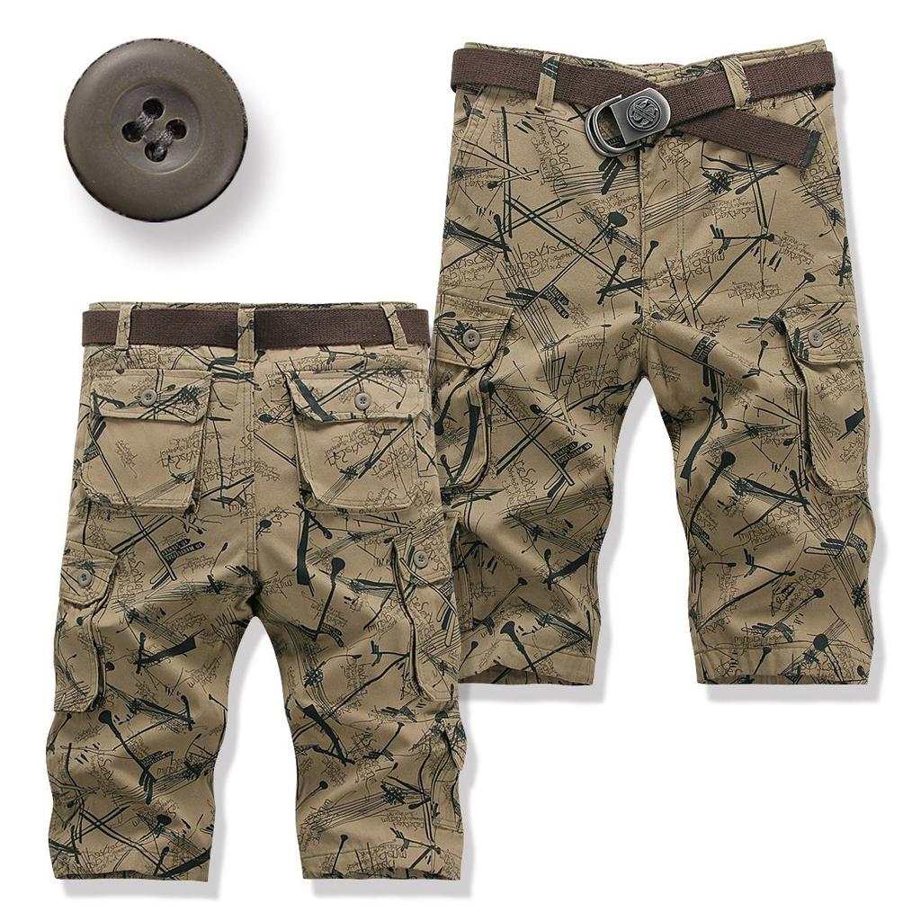 Мужские летние повседневные свободные камуфляжные рабочие шорты с несколькими карманами