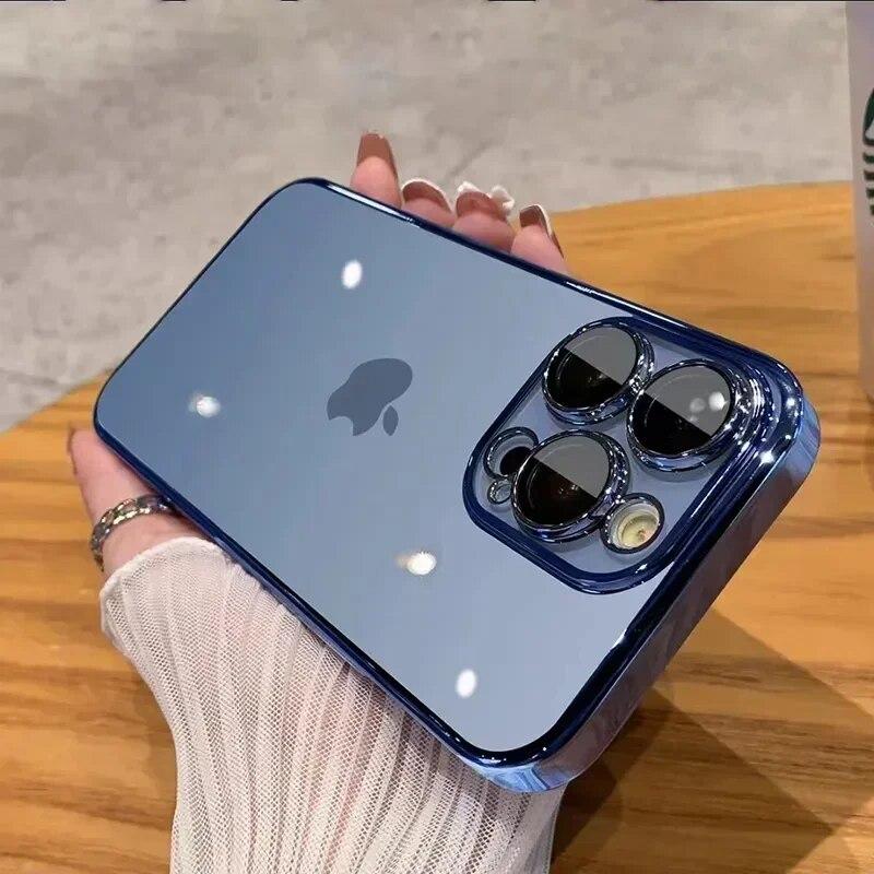 Роскошный прозрачный чехол с покрытием для IPhone 15 14 13 12 11 Pro Max Plus Mini XS XR X, защитная пленка для полного объектива, противоударный чехол