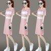 Women's Cotton Hooded Korean Style Slim Fit Summer Dress, Casual Short-Sleeved Mid-Length Skirt