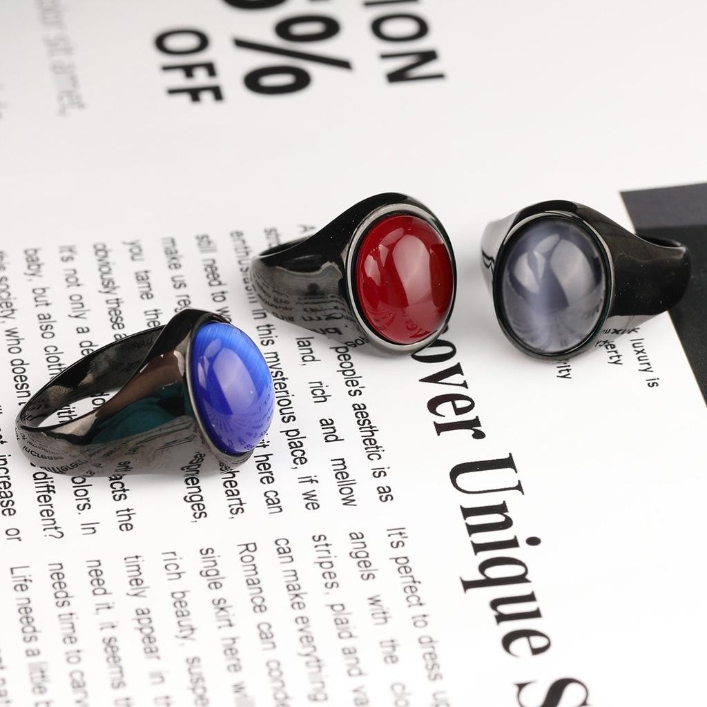 Black Onyx Men's Punk Fashion Hand Accessories Street Hip Hop Cat's Eye Ring