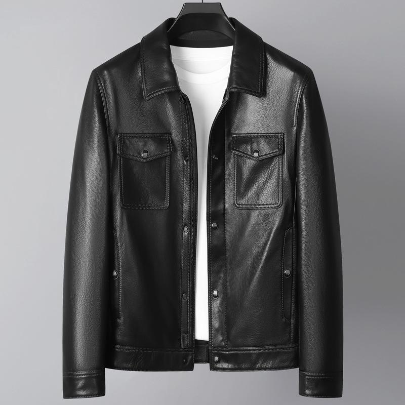 High-end Leather Leather Jacket Men's Goatskin Short Lapel Fashion Handsome Soft Leather Jacket Thin Coat Tide