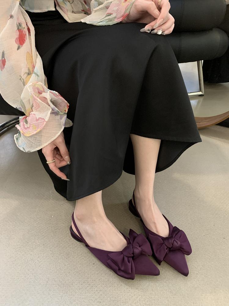 Французские босоножки-мешки на низком каблуке, женская обувь, весна 2025, новинка, интернет-знаменитость, бант, стиль феи, универсальная обувь