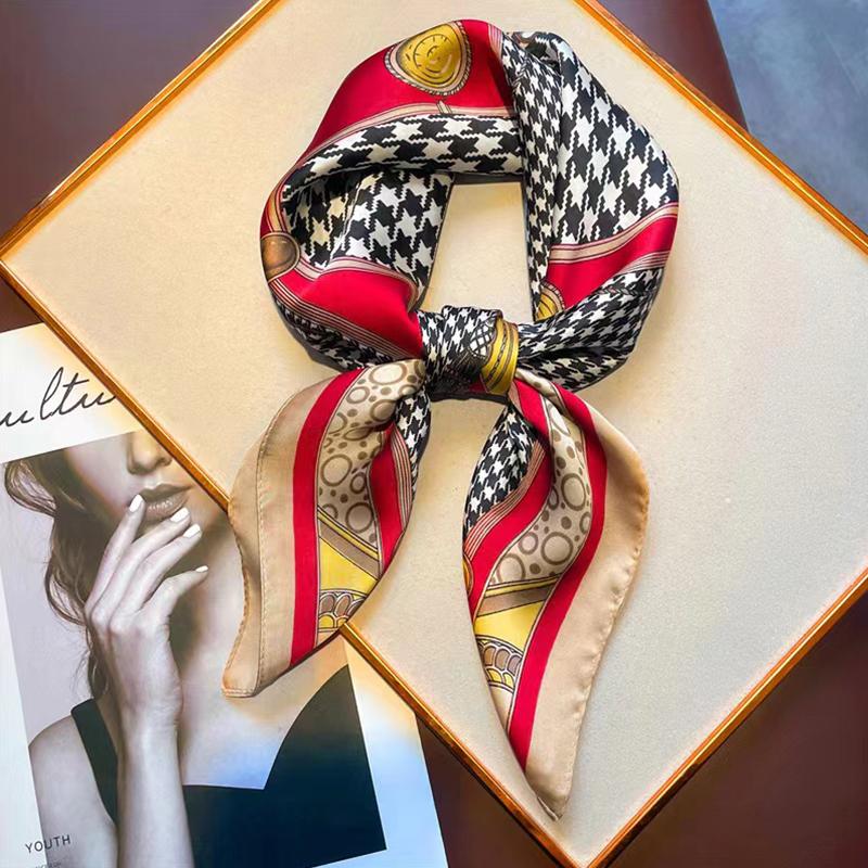 1 шт. 70 см шелковый шарф с кисточками и гусиной лапкой для женщин, имитация шелка, легкая роскошь, универсальный головной убор, одежда, квадратный шарф