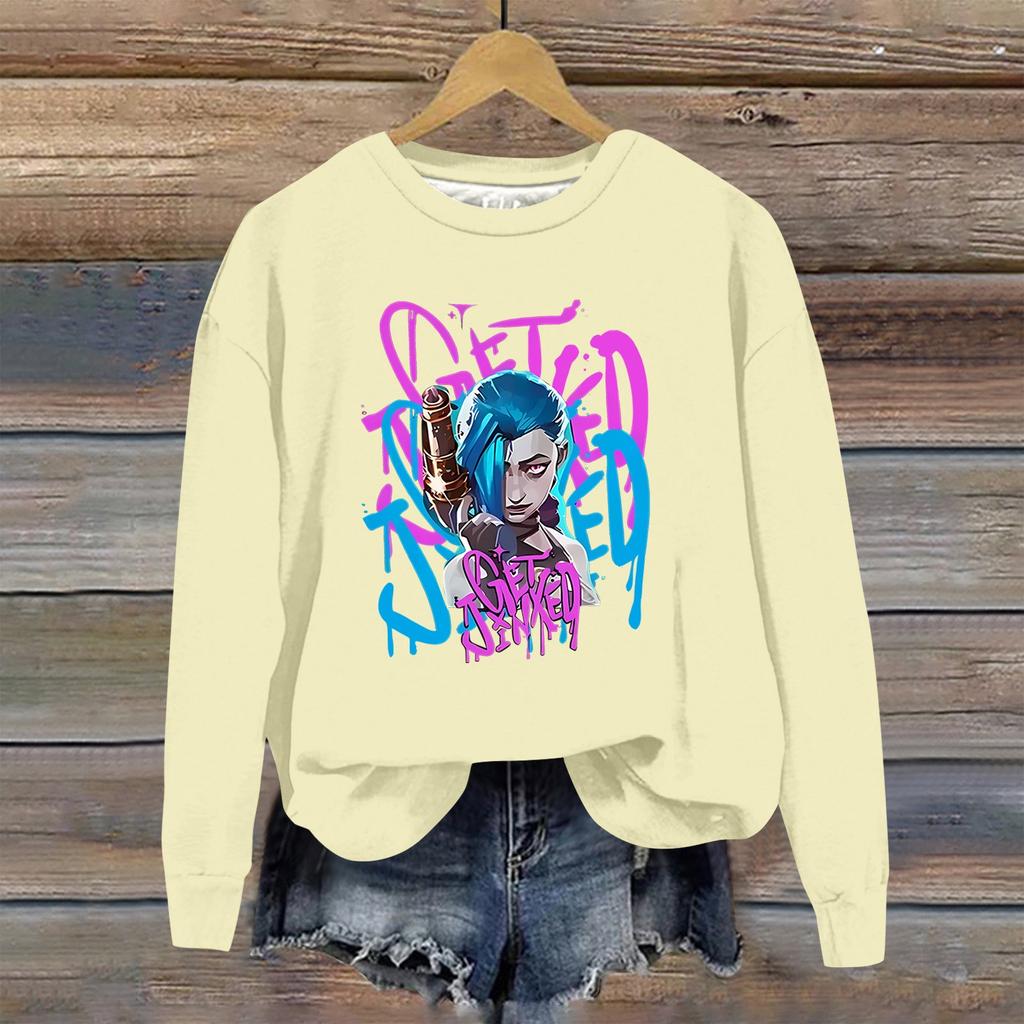 Женская повседневная модная блузка с длинным рукавом и круглым вырезом с принтом и пуловером