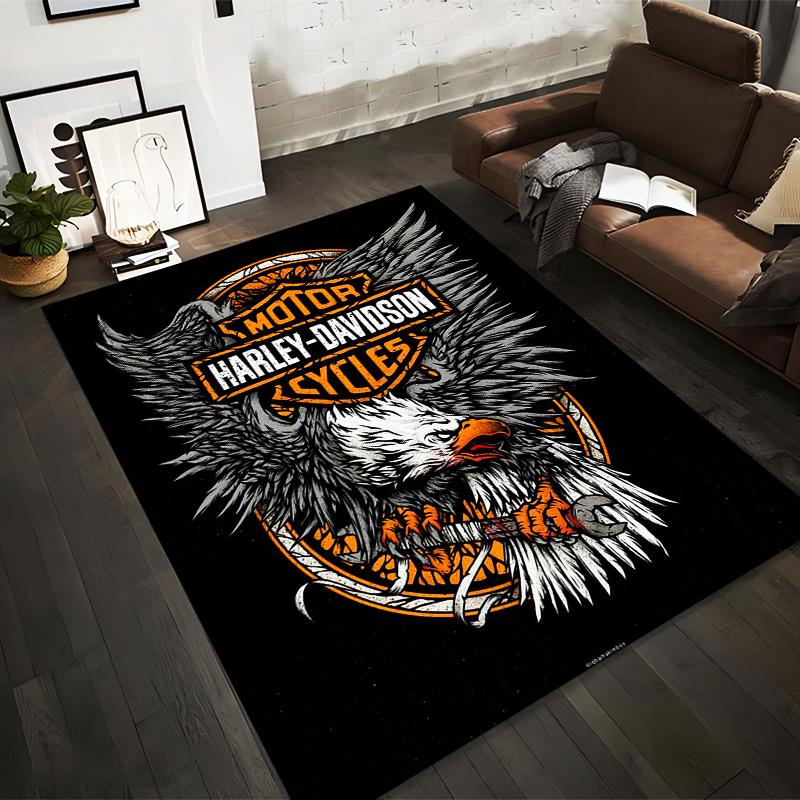 Harley-Davidson Eagle Design Carpet Home Decor Black Orange Rug Suitable for use as an anti-slip for living room bedroom sofas