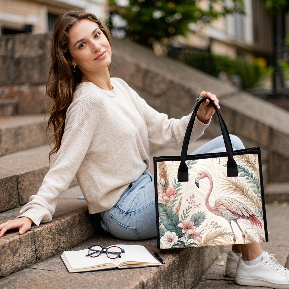 Flamingo Print Tote Bag Ladies Fashion Casual Handbag for Daily Use