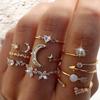 9 In 1 Women All Match Bohemian Style Zircon Love Moon Stacking Ring Set