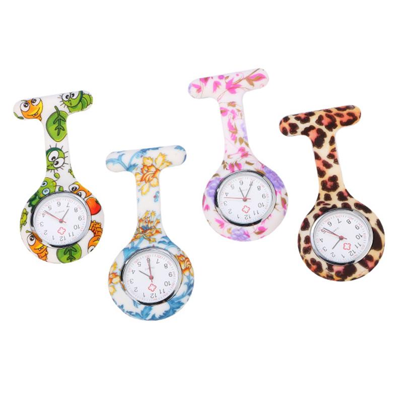 Часы-клипса с круглым силиконовым ремешком-брошью для медсестры унисекс с цветочным принтом на лацкане