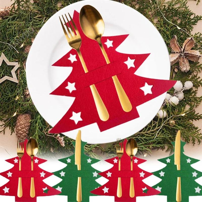 Christmas Tree Knife and Fork Clips Holiday Felt Cloth Cutlery Set Classic Christmas Tree Bags Xmas Decorations Table Layout