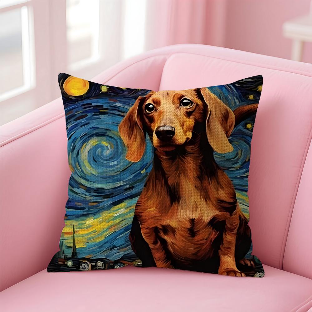 The Starry Night Dog Cushion Cover Natural Linen Pillow Case DoubleSided Print Decorative Sofa Pillowcase Home Decor Gift