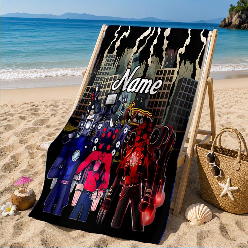 Custom Name Toilet Heart In Space Adventure Microfiber Beach Towel, Lightweight for Summer Travel, Swimming Pool Fan Gift