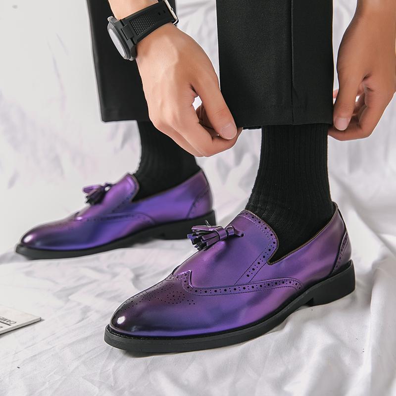 Luxury Brand Men's Penny Loafer New Banquet Dress Shoes Men's Trendy Casual Leather Shoes Purple High-end Business Loafer