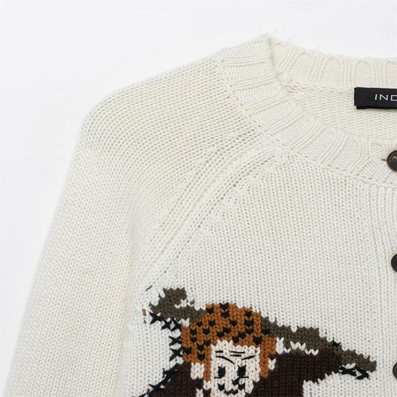 Womens Winter Casual Knit Cardigan Sweater With Jacquard Round Neck Short Length Soft Comfortable Fit Daily Wear