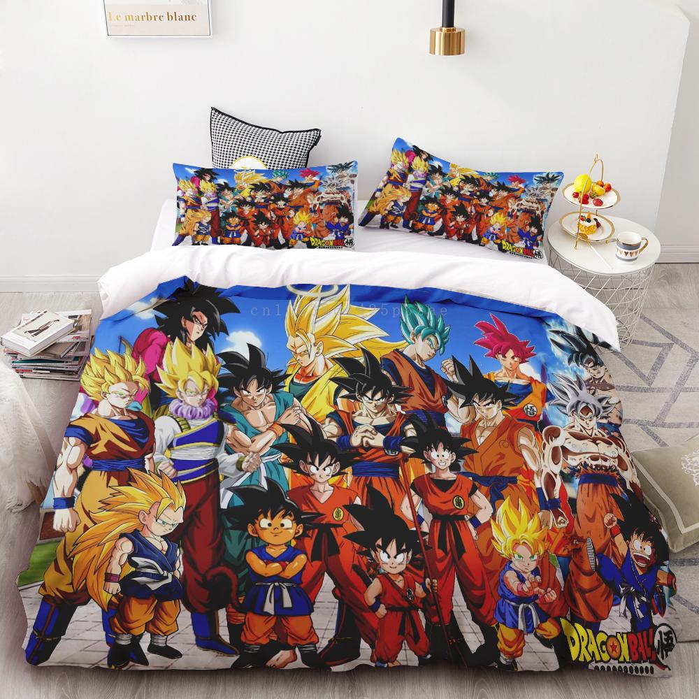 Duvet Cover New Dragon Ball Quilt Cover Set Super Saiyan Bedding Set Anime Cartoon Bed Bedroom Home Children Kids Boys Gifts