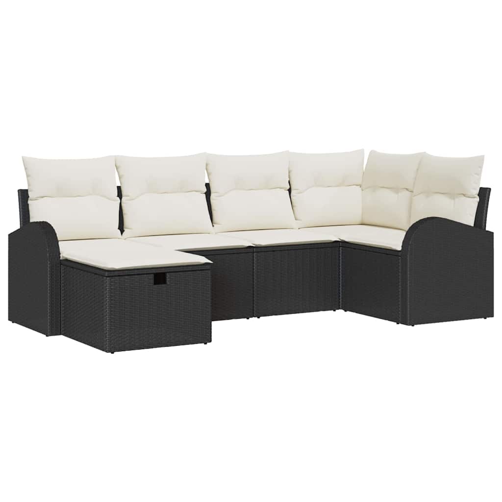 Garden Sofa Set with Cushions 6 pcs Black Poly Rattan