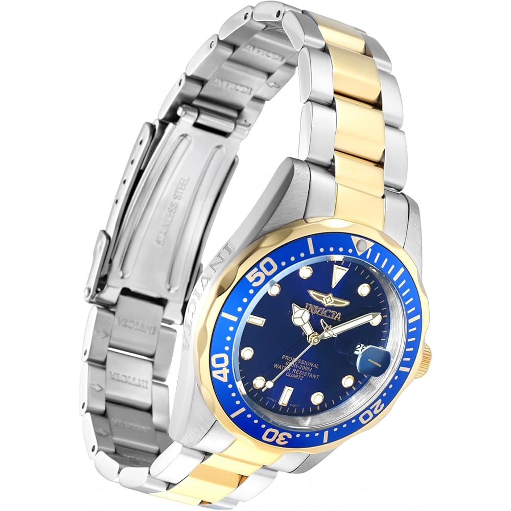 Мужские кварцевые часы Invicta Pro Diver, корпус 37,5 мм, сталь/золото, ремешок из нержавеющей стали, синий циферблат, модель 8935, Официально импортированы, серебристый [Параллельный им