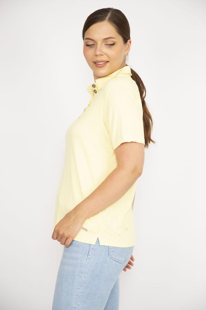 Женская блузка большого размера, желтая блузка больших размеров с воротником-поло и пуговицами спереди, тканевая блузка с короткими рукавами, большие размеры