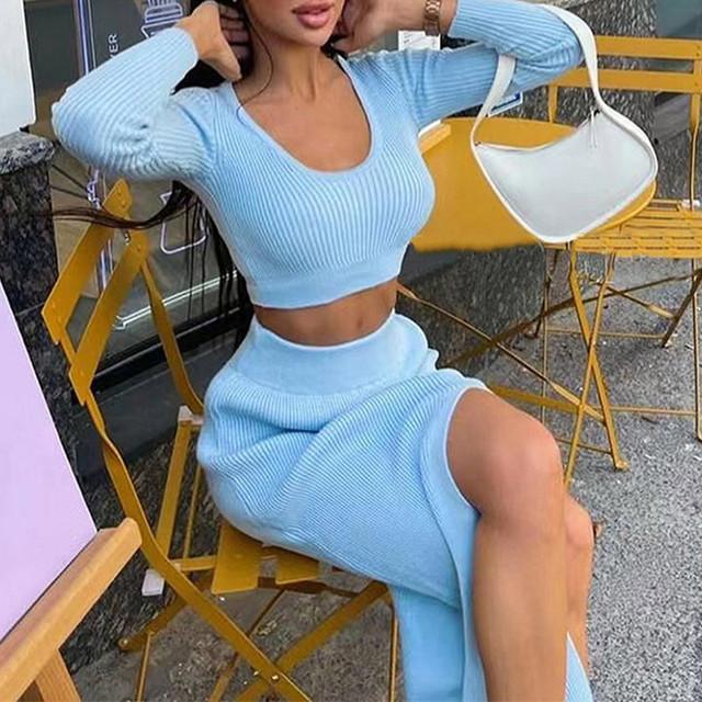 Вязаный женский свитер с высоким воротником, комплект с юбкой-миди, зима 2022, свободные пуловеры с длинными рукавами, юбки с разрезом по бокам, комплекты, женский сексуальный костюм
