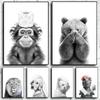 Funny Canvas Poster Cat Giraffe Dog Elephant Toilet Paper Bathtub Funny Bathroom Poster Wall Art Shower Room Home Decoration