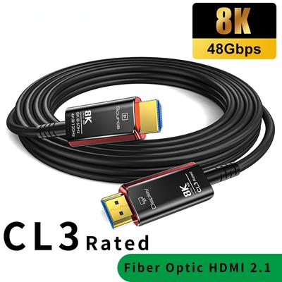 Кабели HDMI 50 футов, волоконно-оптический кабель HDMI 2.1 8K, класс CL3, 48 Гбит/с 8K@60 4K@120 Гц/144 Гц, eARC HDCP 2.2&2.3, совместим с Xbox/PS5