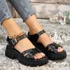 Thick Soled Solid Color Casual Sandals with A Straight Line Buckle and Round Toe Open Toe, Soft Surface, Thick Heel, Sponge Cake Shoes, Roman Shoes