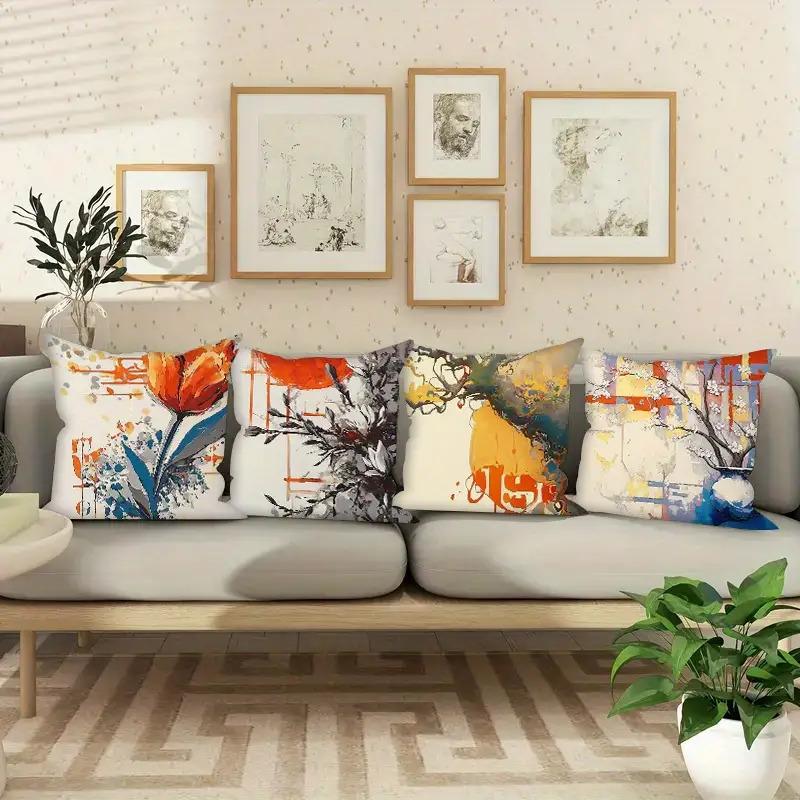 Modern Abstract Floral Pillow Covers Tulip Tree Double-Sided Printed Throw Pillow Cases, Artistic Home Decor Sofa Bed No Insert