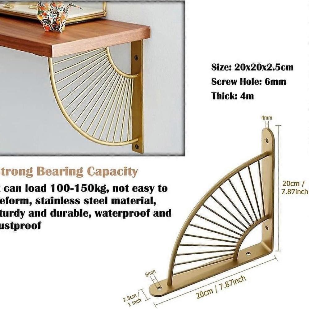 Набор из 2 настенных кронштейнов для полок 200 мм из нержавеющей стали Кронштейн-консоль Настенный кронштейн Железная настенная полка Кронштейны для полок Кронштейны (Золото)