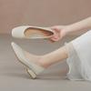 8-0 Thick Heel Grandma Shoes New Korean Version Square Head Shallow Mouth Middle Heel Soft Leather Commuting Comfortable Versatile Single Shoes Women