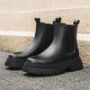 British Style Men Flat Designer Chelsea Shoes Fashion High Top Round Toe Thick Bottom Ankle Boots Casual Leather Outdoor Boots
