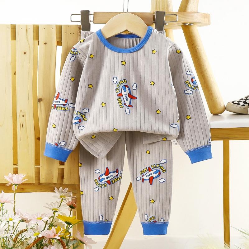 2Pcs/Set Kids Boys Girls Set Pure Cotton Warm Pajamas Cartoon Long Sleeve T-Shirt + Pants Toddler Baby Autumn Underwear Clothing Sets
