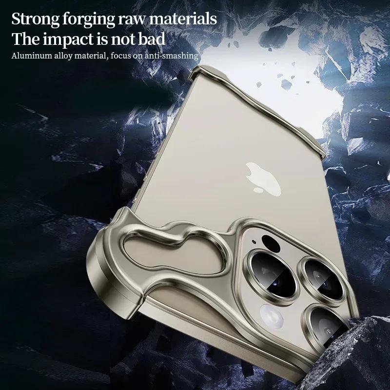 Безрамочный чехол из алюминиевого сплава для iPhone 13 14 15 16 Pro Max Защитная пленка для объектива Покрытие с открытым металлом Ударопрочные угловые накладки