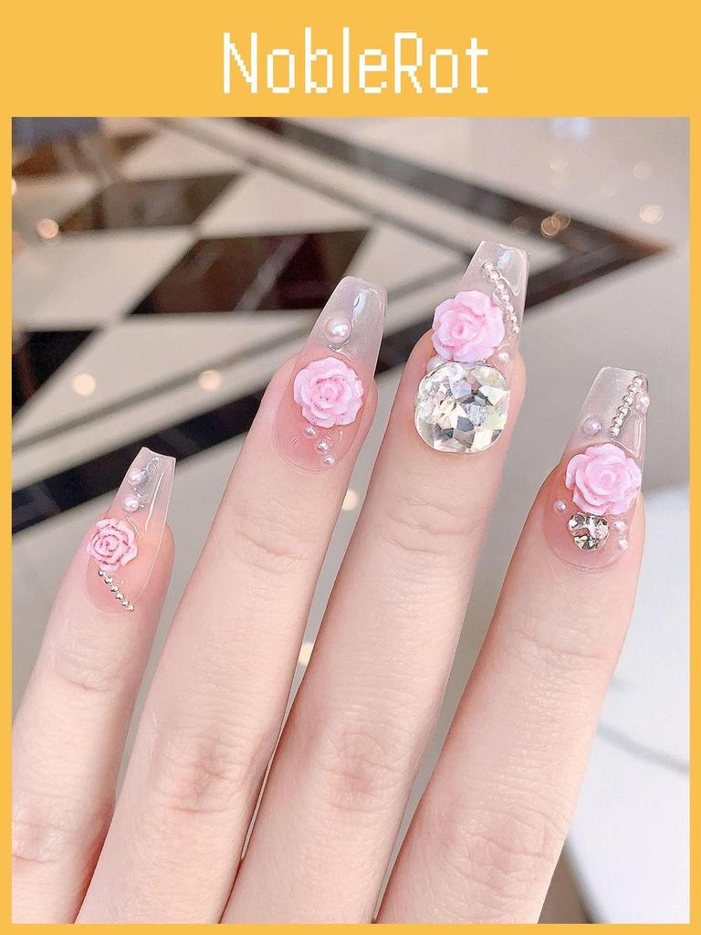 Handmade Cute Cartoon Bunny Pink Camellia Nail Art Creative Pet For Women Xs S M L Cream Hug Bunny Medium Wearable Style