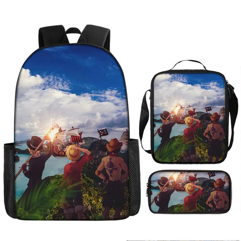 Анимация ONE PIECE школьный рюкзак из трех частей игровой периферийный рюкзак большой вместимости для ученика средней школы для улицы, кампуса, сумка для компьютера
