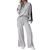 2 шт./комплект женский топ и брюки комплект с застежкой-молнией и воротником-стойкой, длинные рукава, однотонная толстовка с эластичной резинкой на талии, широкие спортивные штаны, спортивный наряд