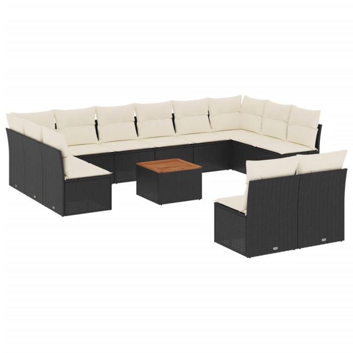 VidaXL Salon de jardin avec coussins 13 pcs noir résine tressée 3223893