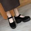 JK French Single Shoes Black Thick Heel Thin Summer Women's Tide New Old Beijing Cloth Shoes Suede Waterproof Table Dance Shoes