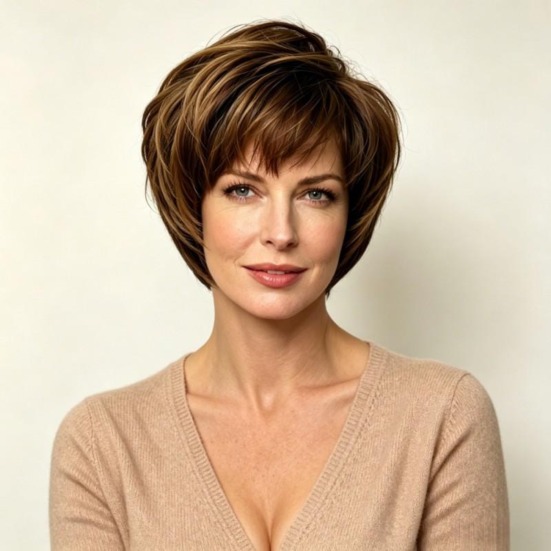 Short Straight Hair Wig Women Fashionable Textured Bob Synthetic Mechanically Light Brown