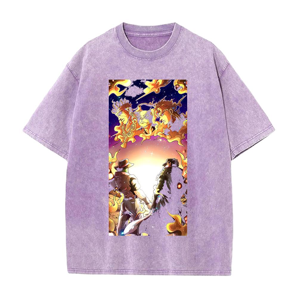 JoJo's Bizarre Adventure Крестоносцы Звездной Пыли Джотаро Джозеф Принт Футболка Мужская Женская Хлопковая Футболка Ретро Стиранная Футболка Манга Топ
