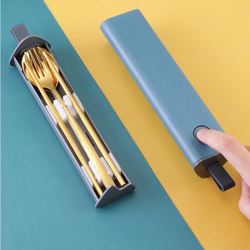 Ложка из нержавеющей стали 304, вилка, палочки для еды, набор столовых приборов, портативный набор посуды, посуда для обеда с коробкой, дорожные кухонные аксессуары