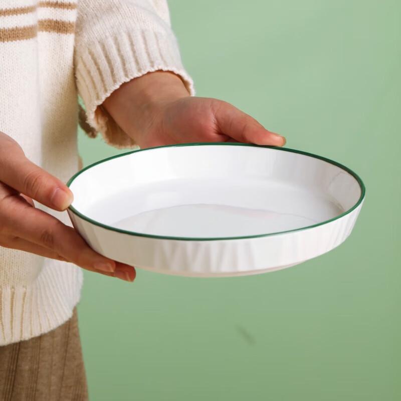 Элегантные керамические глубокие суповые тарелки с нефритово-зеленым ободком, набор из 4 штук