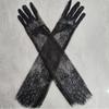 Сказочные черные кружевные цветочные свадебные перчатки для невесты, элегантные тонкие длинные сексуальные перчатки, аксессуары для вечерней вечеринки, ночного клуба, прозрачные перчатки