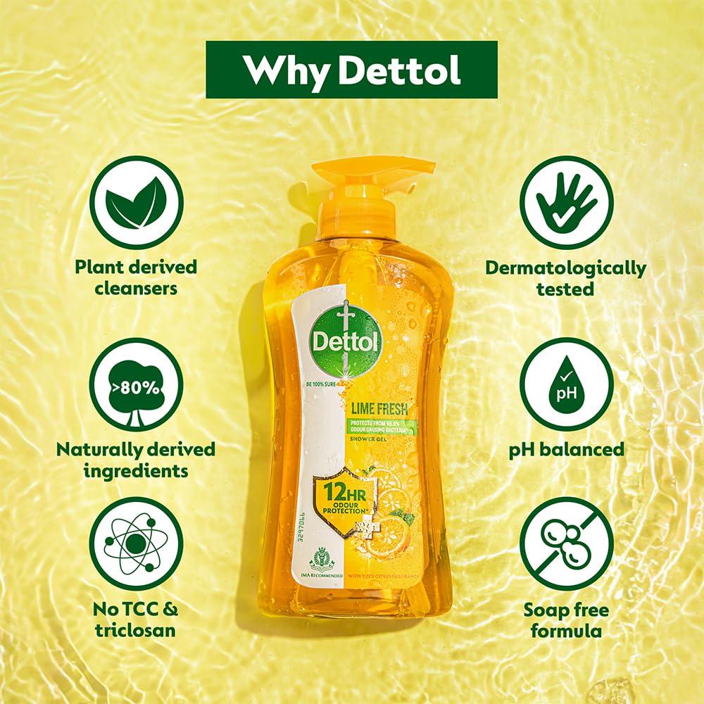 Dettol Body Wash and Shower Gel, Lime fresh-500ml,Pack Of 2
